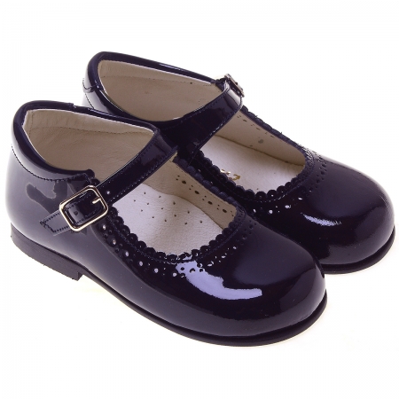 Toddler Girls Navy Patent Mary Jane Shoes Scallop Edge #3