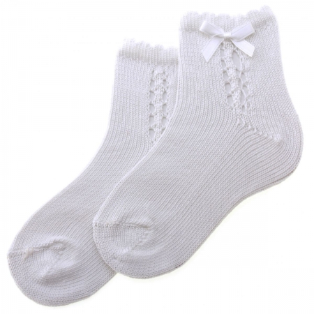 Special Occasion White Socks Scallop Pattern With Bow