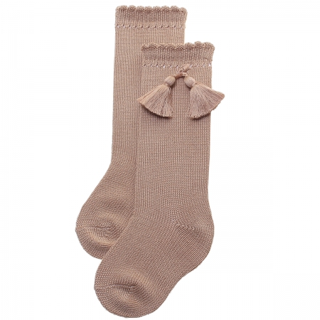 Caramel Knee High Cotton Tassels Socks