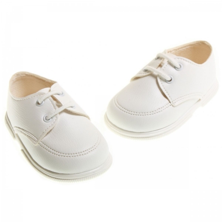 Lace up baby boys white Or off white shoes for special occasions or christening