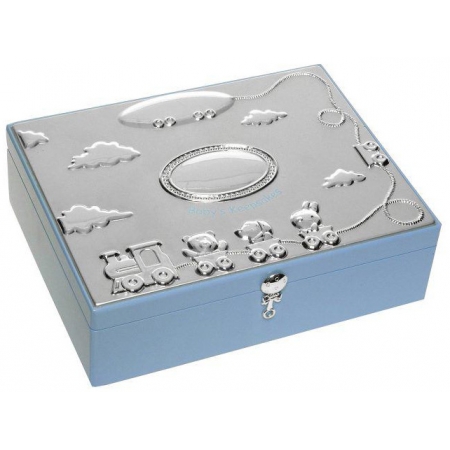 Silver plated baby boys large keepsake box in blue