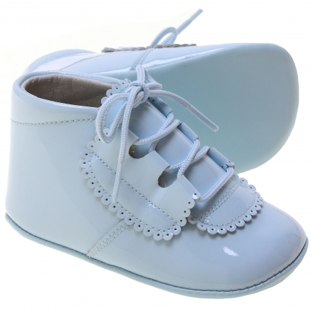 Baby Boy Blue Patent Pram Shoes In Leather With Scallop Pattern #2