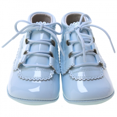 Baby Boy Blue Patent Pram Shoes In Leather With Scallop Pattern #3