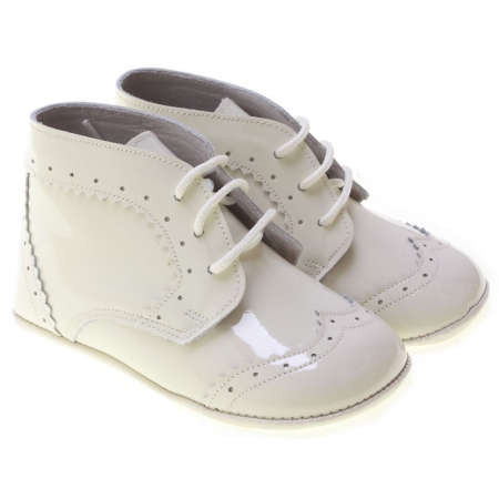 Lace Up Baby Boys Ivory Patent Leather Pram Shoes