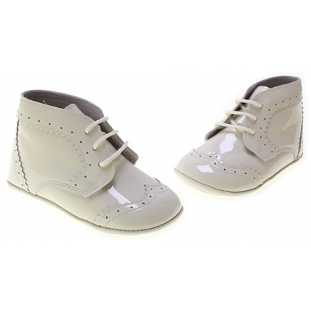 Lace Up Baby Boys Ivory Patent Leather Pram Shoes #2