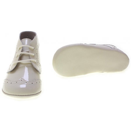 Lace Up Baby Boys Ivory Patent Leather Pram Shoes #3
