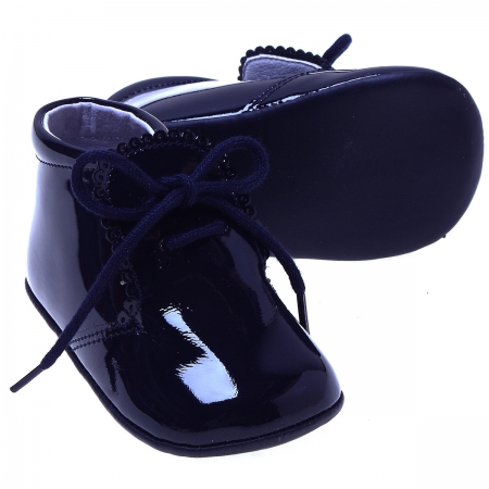 Beautiful Baby Boys Navy Patent Pram Shoes Scallop Edge #2
