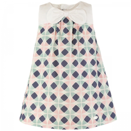 Miranda Spring Summer Girls A Line Dress In Pink Green Navy Pattern With White Bow