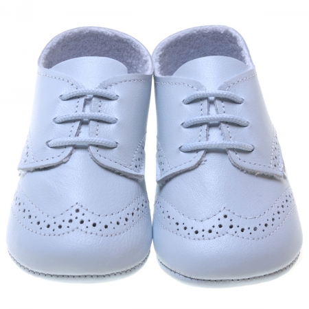 Lace Up Spanish Baby Boys Blue Leather Pram Shoes #3