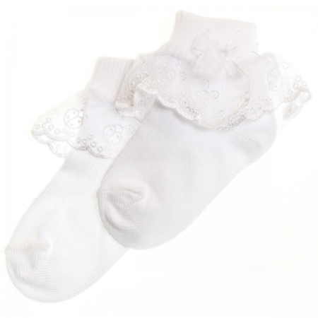 Girl white frilly socks with ladybird pattern