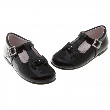Patent Leather Bows T Bar Design Girls Black Shoes #2