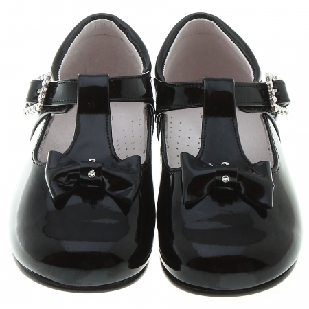 Patent Leather Bows T Bar Design Girls Black Shoes #3
