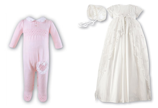 Picture of Sarah Louise Girls Pink Romper 825 romper pink And Silk Christening Gown