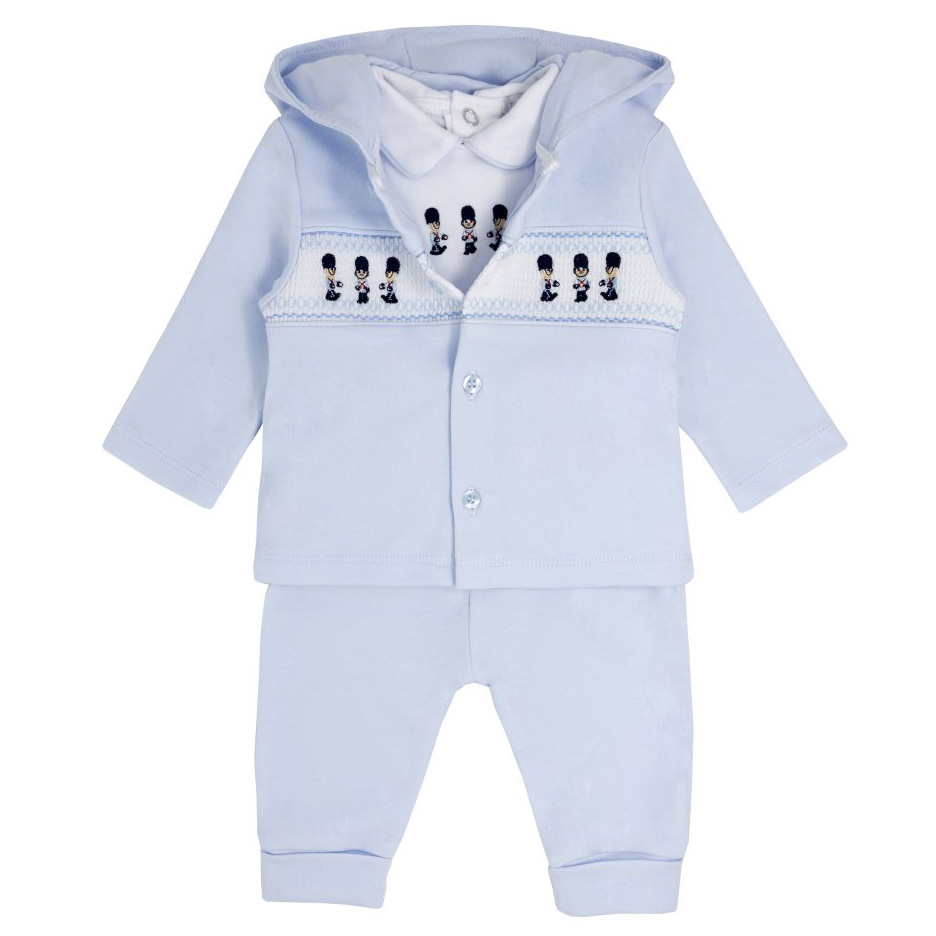 Blues Babywear Baby Boys White Shirt Blue Trouser Blue Hoody Smocking Embroidered 3 Piece Set