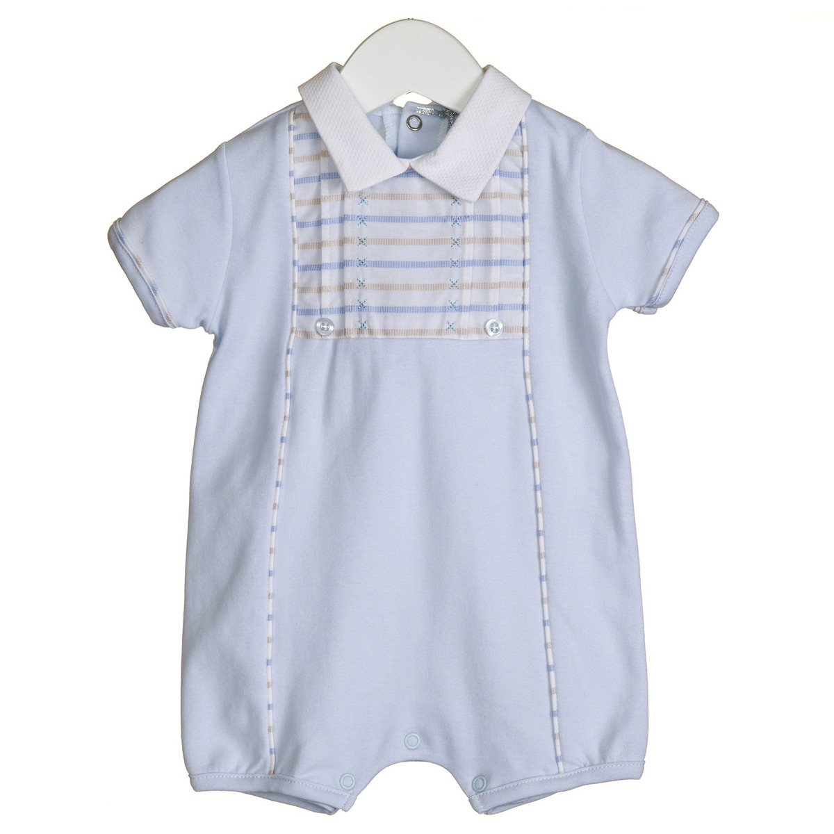 Blues Babywear Baby Boys Blue Romper With Blue White Caramel Stripes