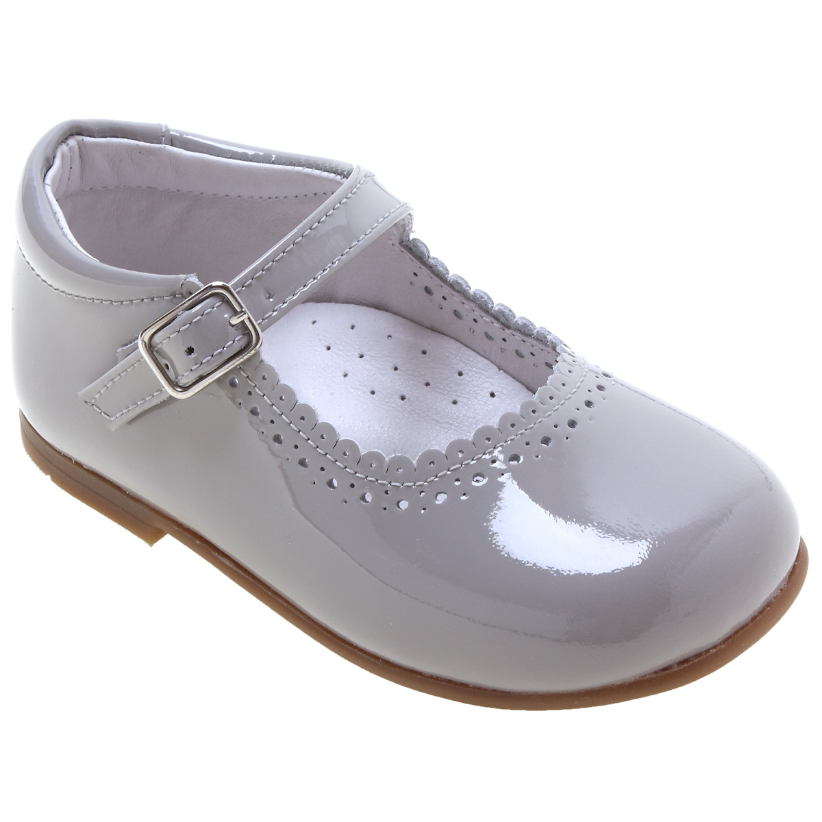 Baby Girls And Toddler Girls Grey Patent Shoes In Light Grey Colour