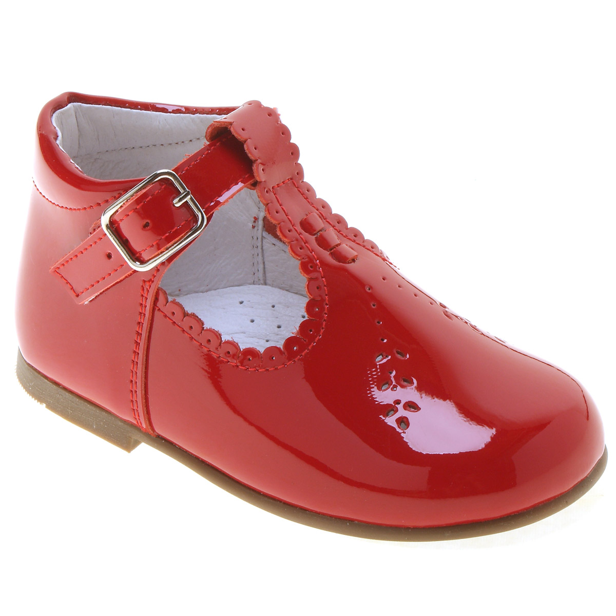 red patent t bar shoes