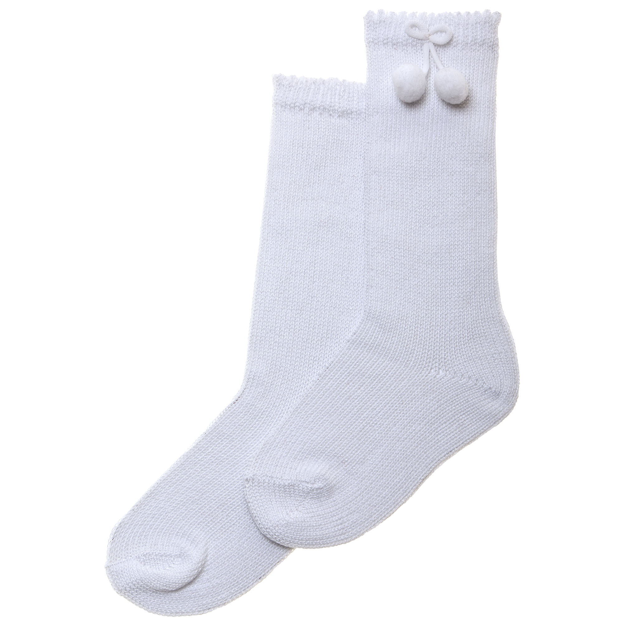 Knee High White Socks With Small Pom Pom | Cachet Kids