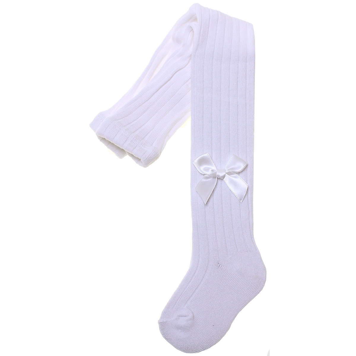 Carlomagno White Ribbed Bow Tights Cachet Kids
