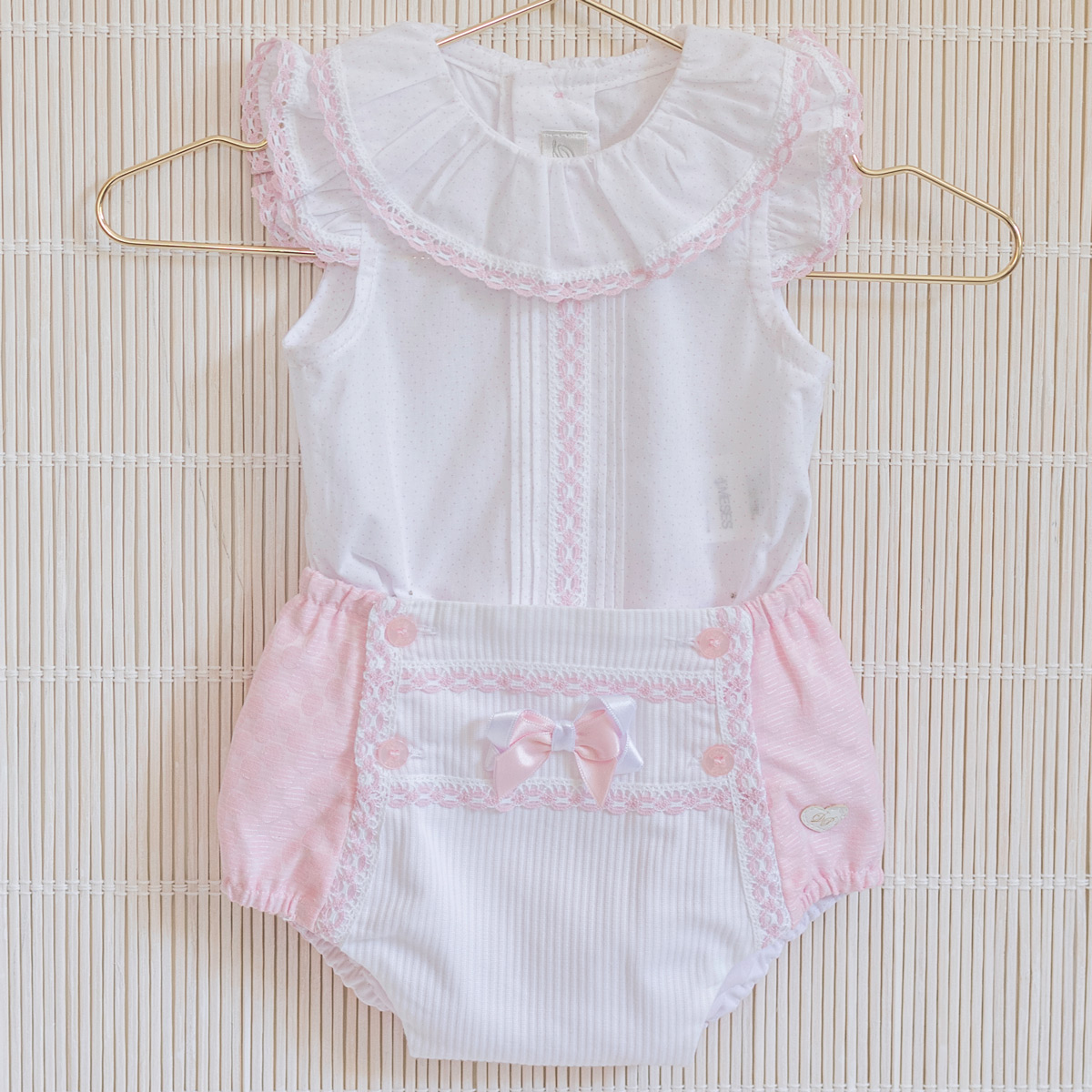 Spanish Style Baby Girl White Ruffle Collar Top and Floral Jam Pants Set 