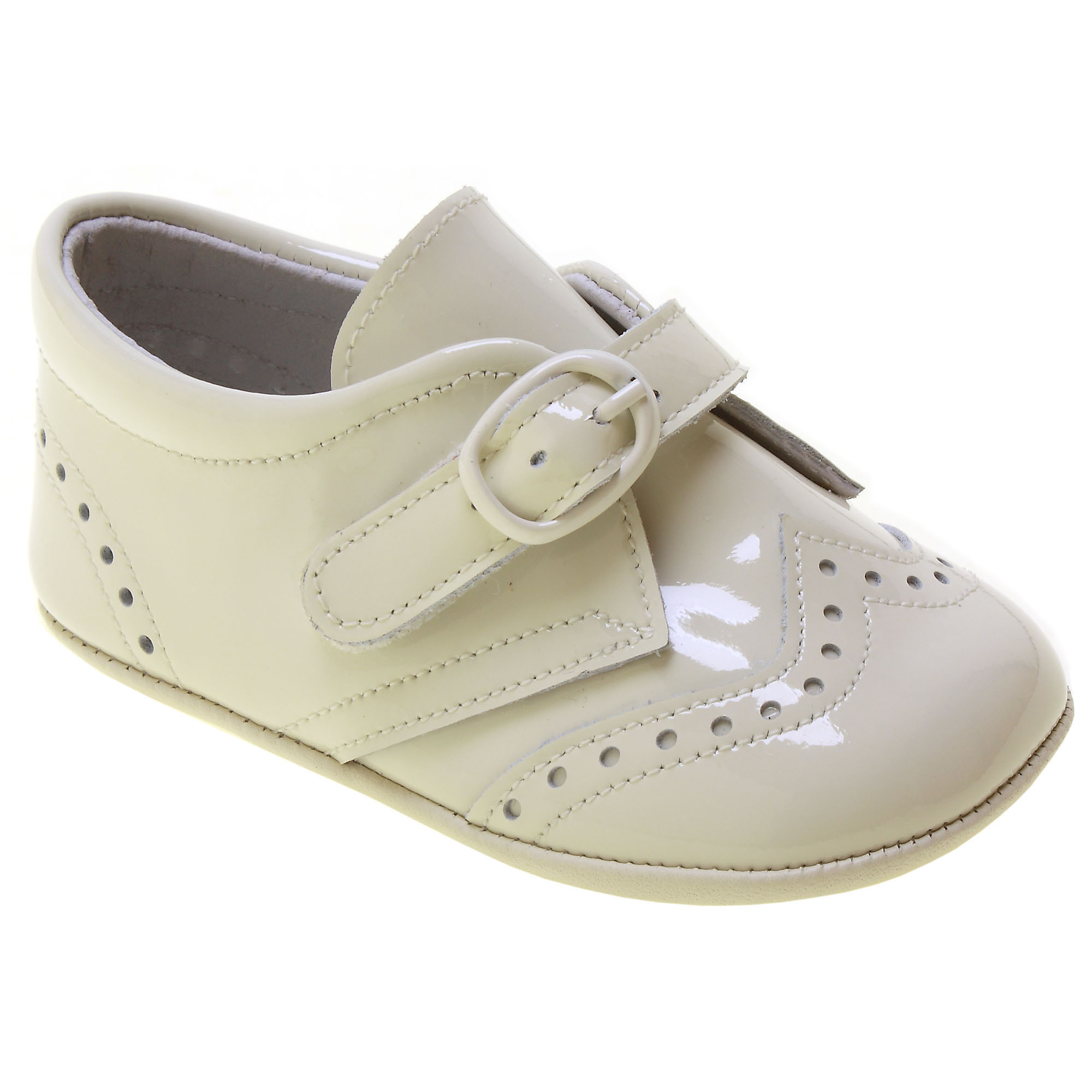 Baby Boy Ivory Patent Brogue Pram Shoes | Cachet Kids
