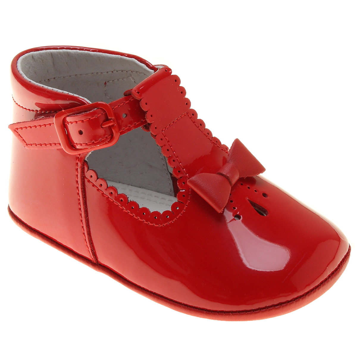 Baby Girls Red Patent T Bar Pram Shoes 