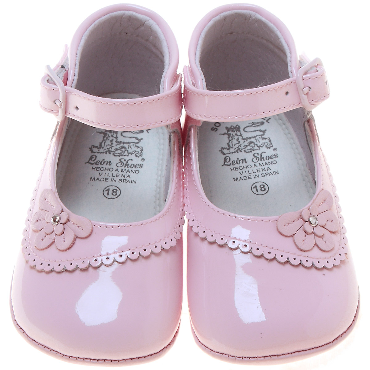 Baby Girls Pink Patent Shoes Flower Scallop Decoration | Cachet Kids
