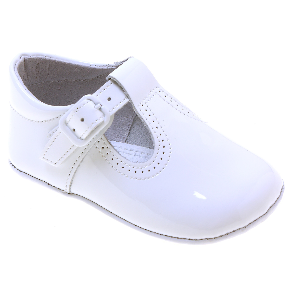 Baby T bar White Patent Pram Shoes with 