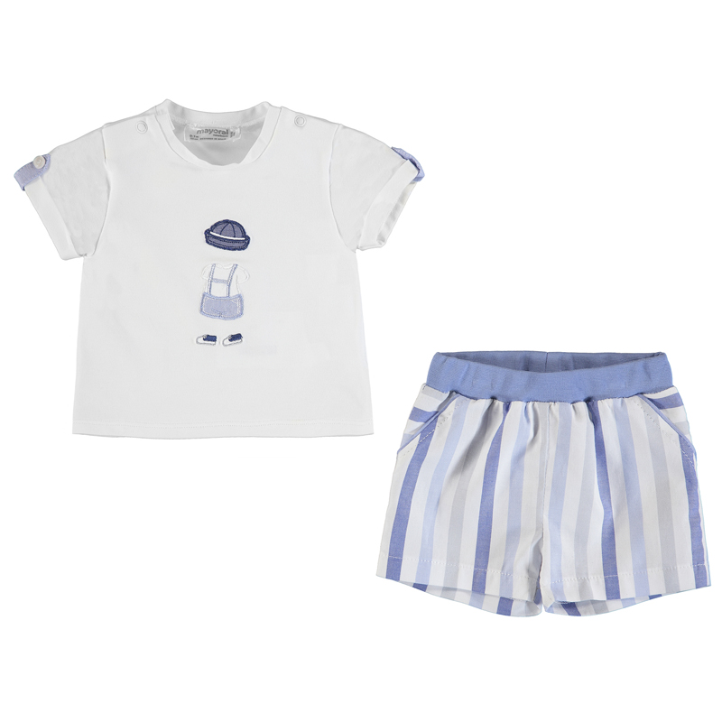 Mayoral 2020 Spring Summer Baby Boys White Top Blue Stripes Shorts Set