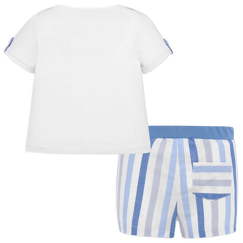 Mayoral 2020 Spring Summer Baby Boys White Top Blue Stripes Shorts Set