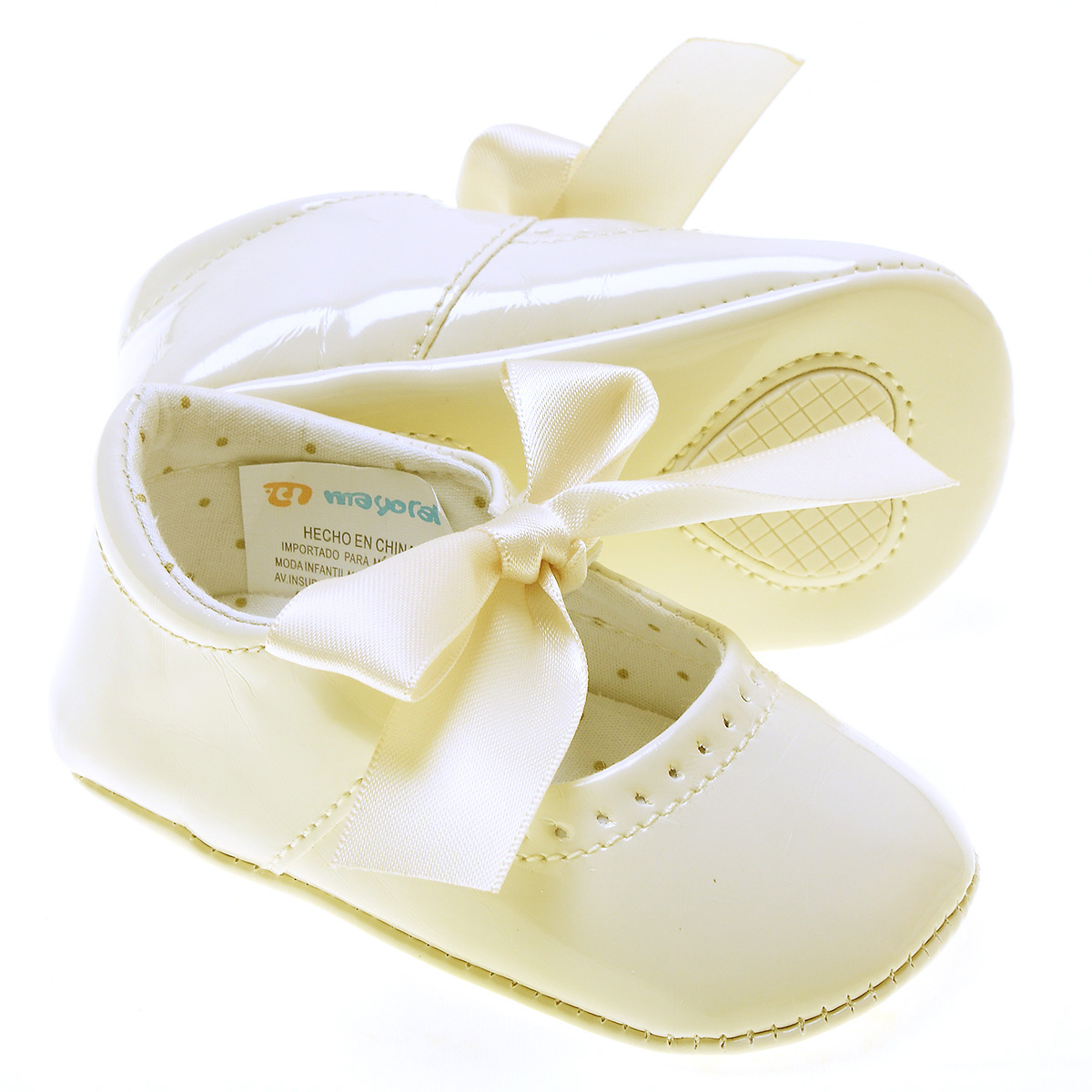 Baby Girls Patent Leather Ivory Shoes With Ribbons Cachet Kids