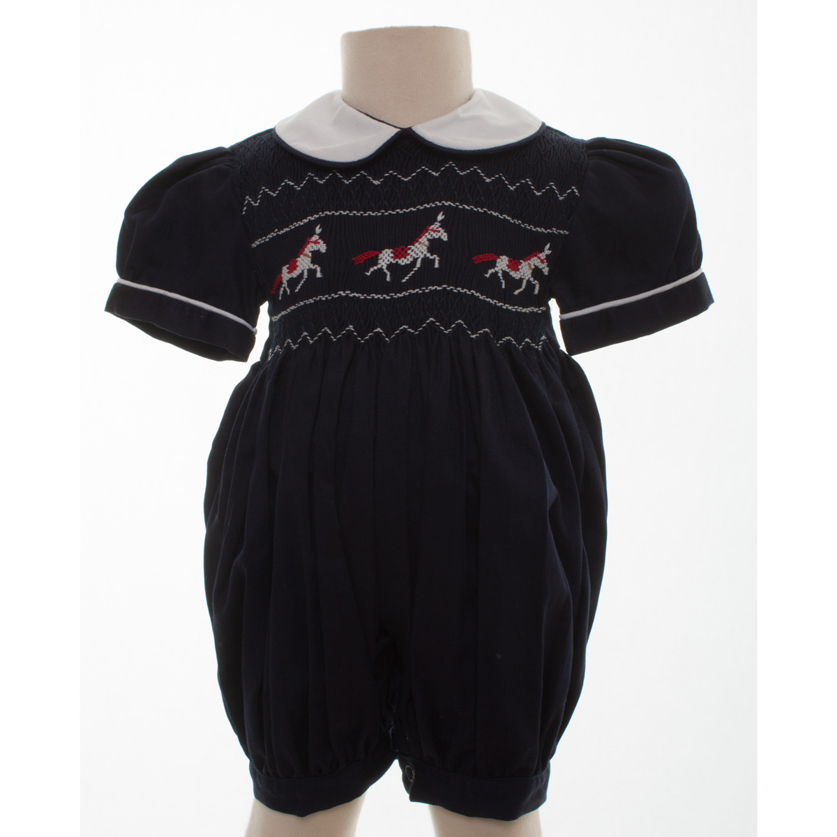 Hand Smocked Navy Romper With Horse Embroidery Cachet Kids