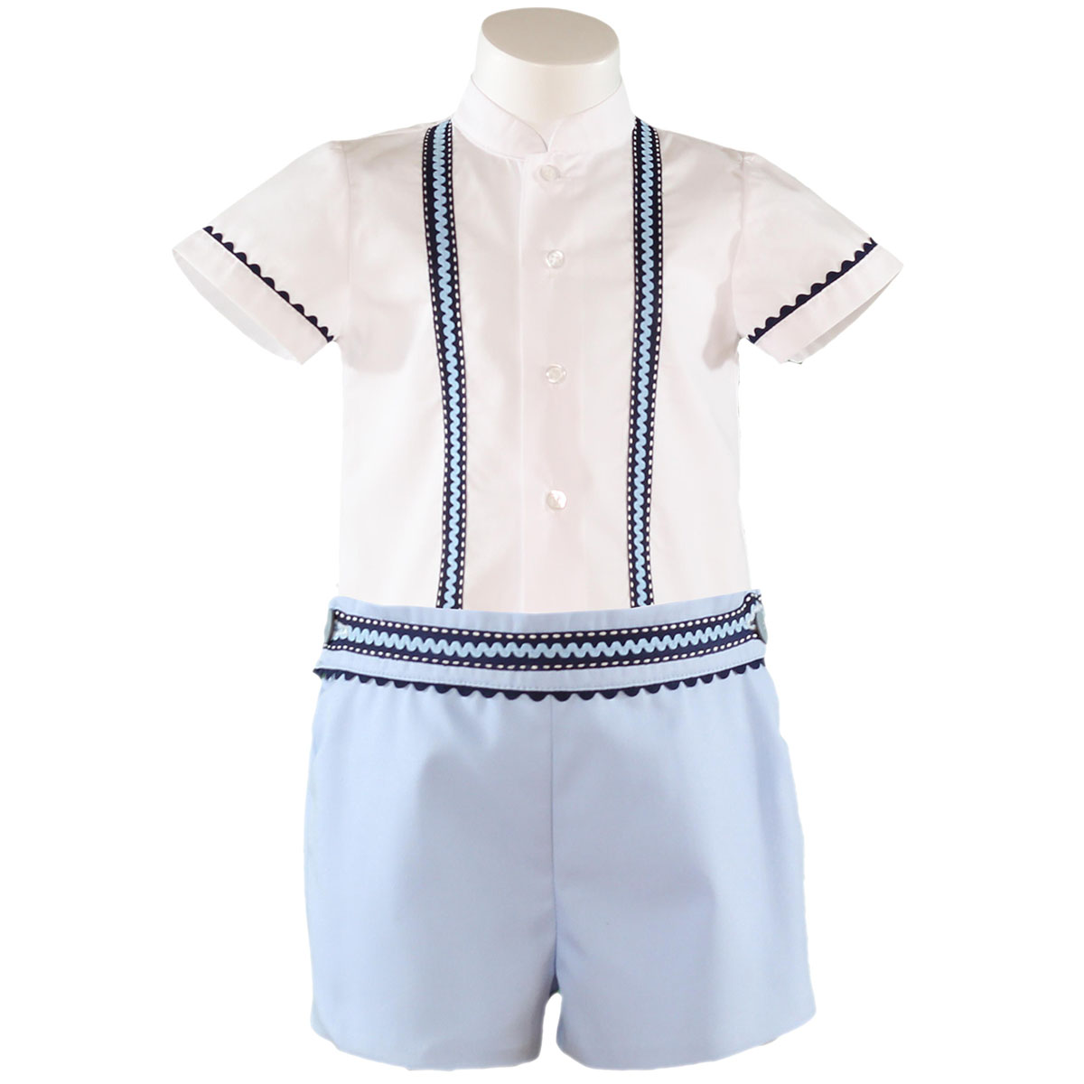 Sale Mianda Baby Boys White Top Blue Shorts Blue Scallop Lace Set