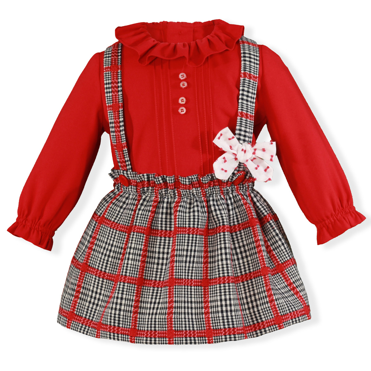 Miranda Baby Girls Red Blouse Top Red Navy Braces Skirt Outfit Style  26-0162-23