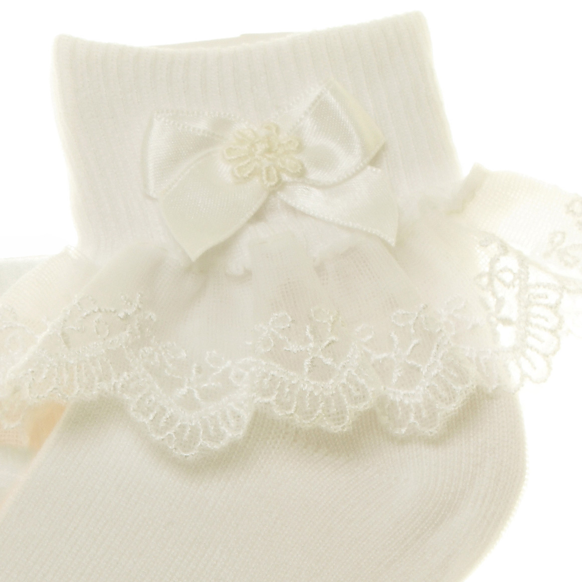 Ivory Flowers Blossom Frilly Lace Socks For Babies Toddlers And Junior Girls Cachet Kids