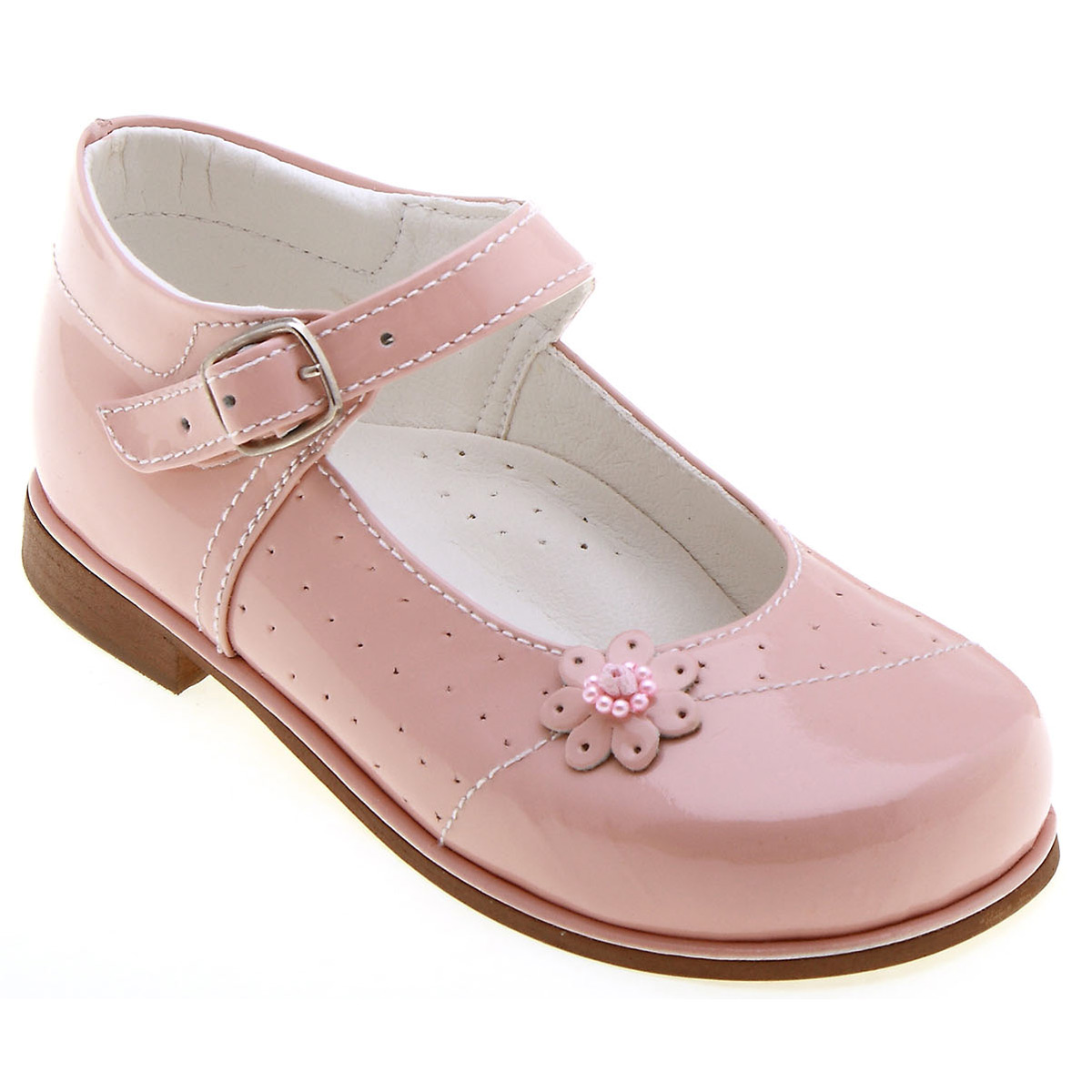 Girls classic Mary Janes Pink Patent Shoes Leather Flowers