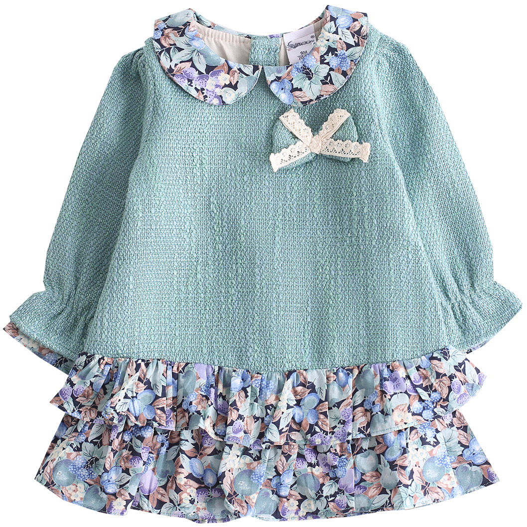 2018 Autumn Winter Spanish Baby Girls Pastel Green Floral Dress