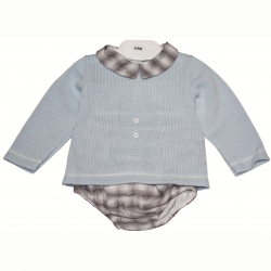 Made In  Portugal Baby Boys Blue Grey Knitted Jam Pants Set