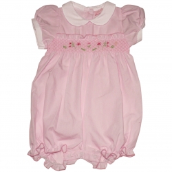 Rock A Bye Baby Girls Pink Smocked Embroidered Romper