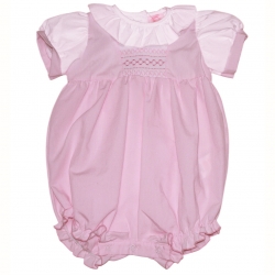 Rock A Bye Baby Girls Pink White Smocked Romper