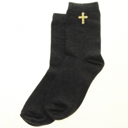Gold Cross Decorated Boys Grey Communion Socks
