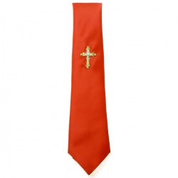 Boys Communion Tie In Red With a Gold Cross And Silver Chalice