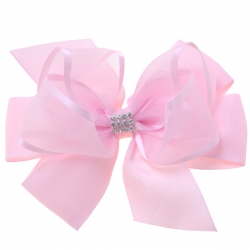 Large Pink Gros Grain Organza Bow With Diamantes
