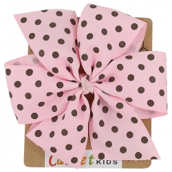 Large Pink Brown Polka Dots Bow