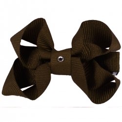 One Brown Hair Bow With Diamonate In Crocodile Clip