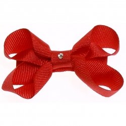 One red hair bow with diamonate in crocodile clip