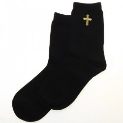 Boys Black Communion Socks Gold Cross