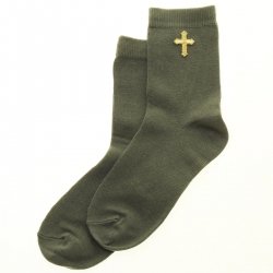 Boys Green Communion Socks With An Embroidered Gold Cross