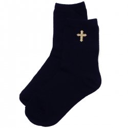 Boys Navy Communion Socks With An Embroidered Gold Cross