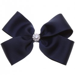 Large Navy Bow With Glitter Diamantes
